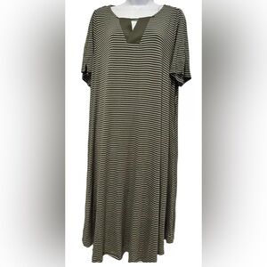 Catherines Women Dress Summer Heather‎ Green Gray Striped Stretch Flare 0X PLUS